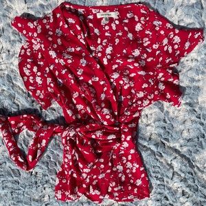 Red blue white blouse. Red blouse. Butterfly top.